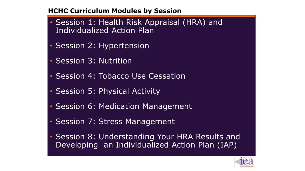 hchc curriculum modules by session session