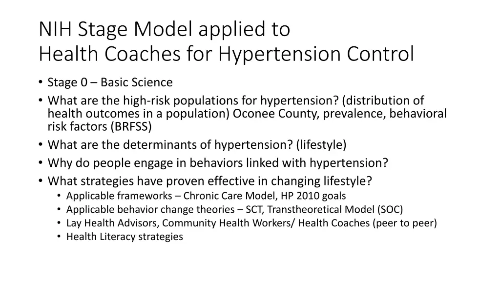 nih stage model applied to health coaches