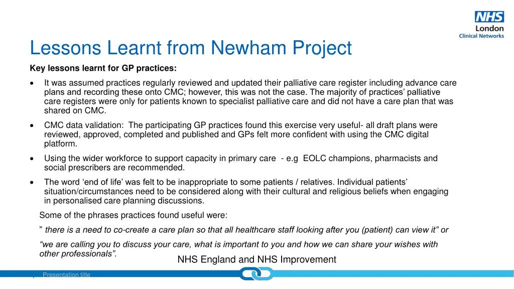 lessons learnt from newham project