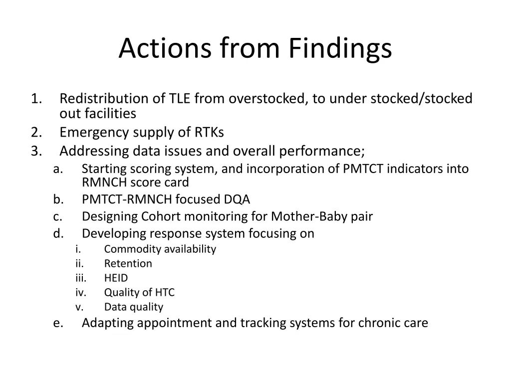 actions from findings