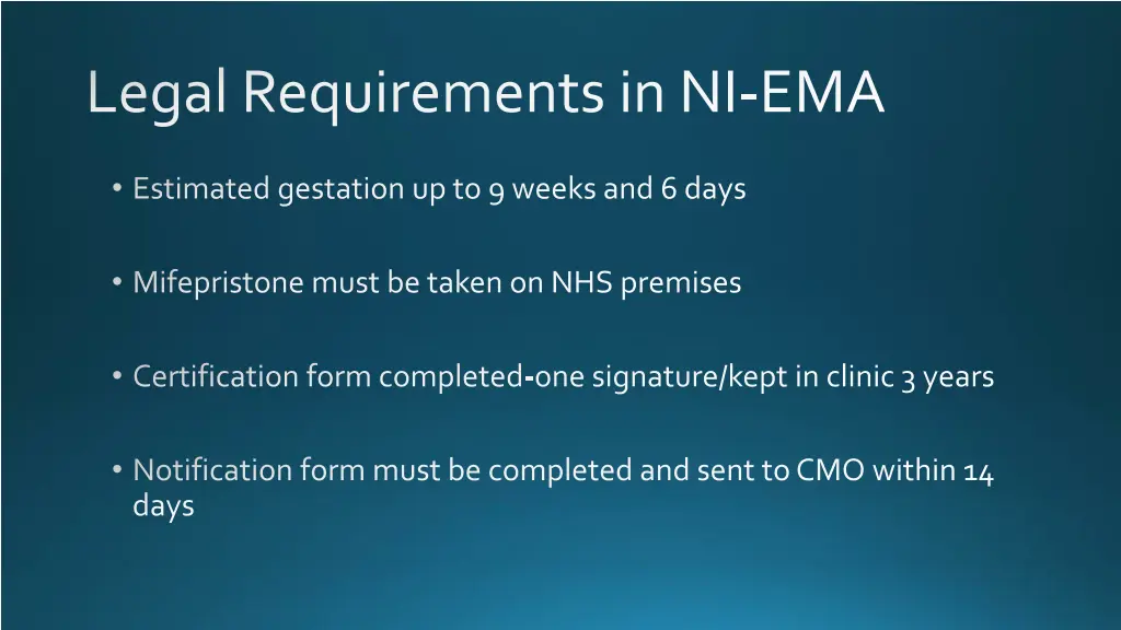 legal requirements in ni ema