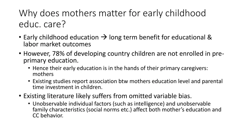 why does mothers matter for early childhood educ