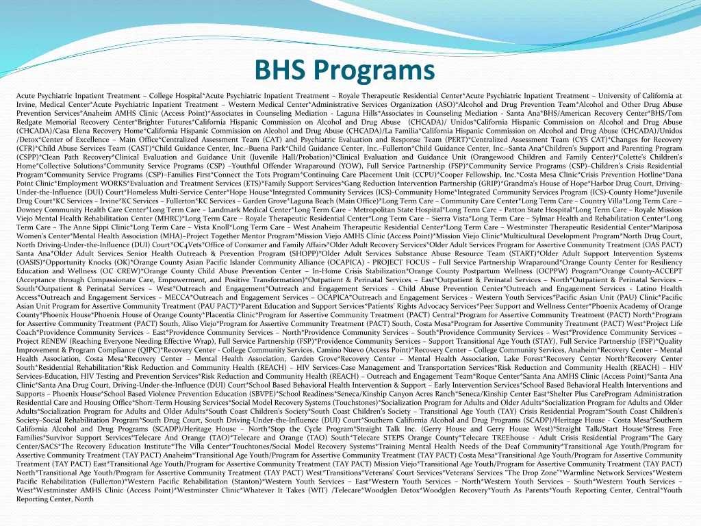 bhs programs