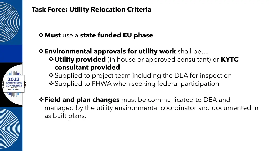 task force utility relocation criteria