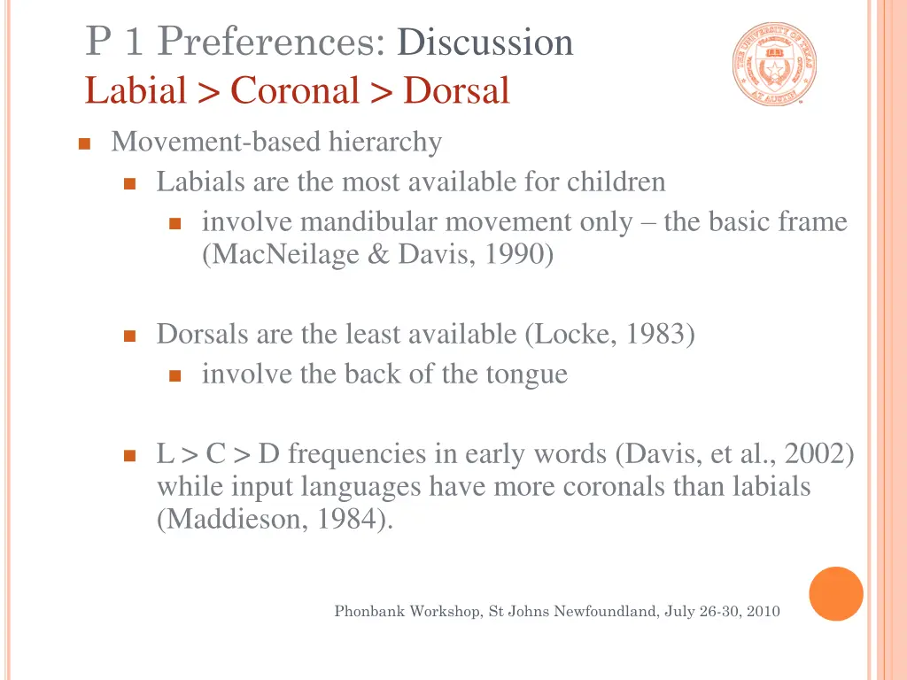 p 1 preferences discussion labial coronal dorsal