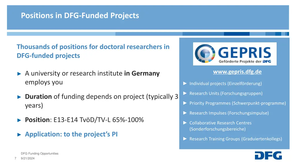 positions in dfg funded projects