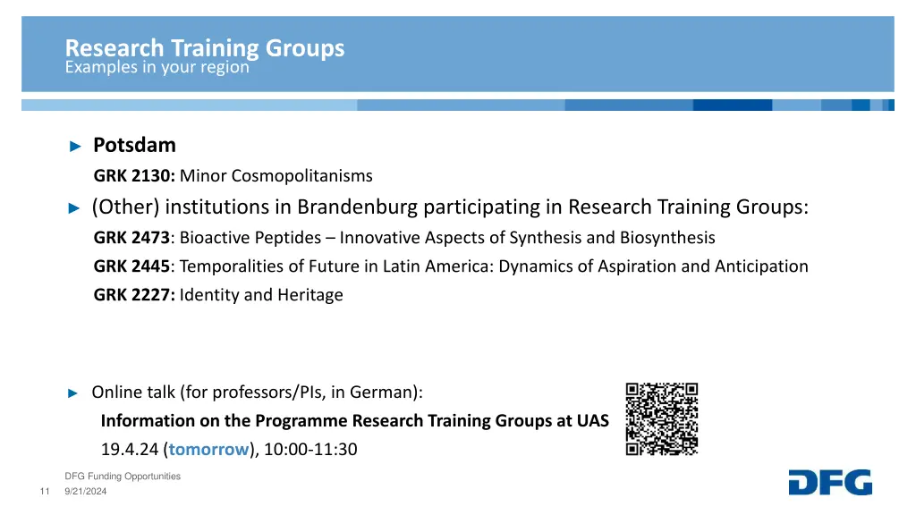 research training groups examples in your region