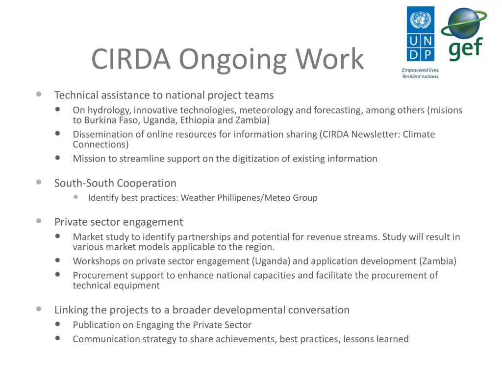 cirda ongoing work