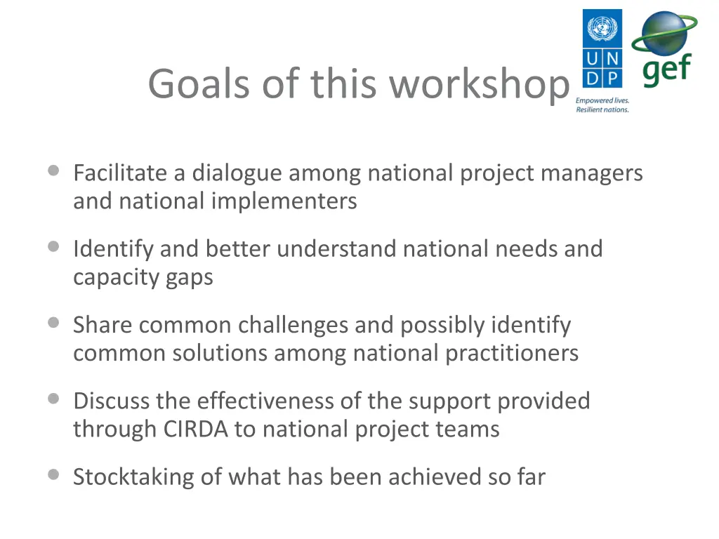 goals of this workshop