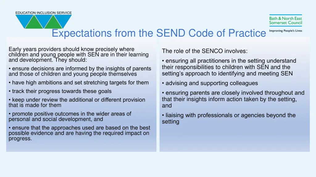 expectations from the send code of practice