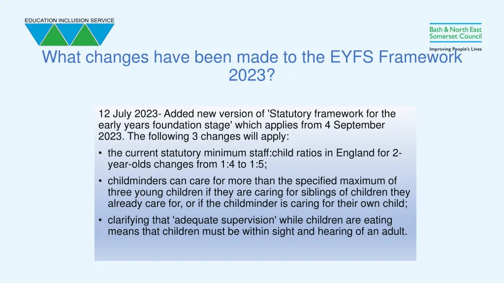 what changes have been made to the eyfs framework