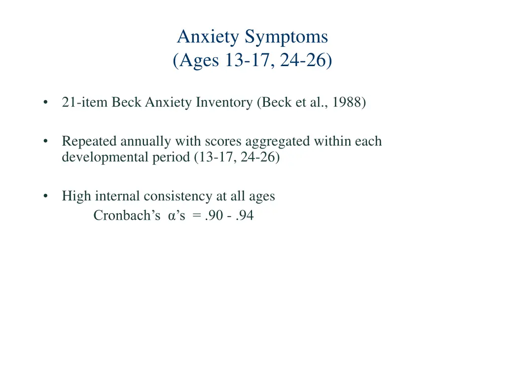 anxiety symptoms ages 13 17 24 26