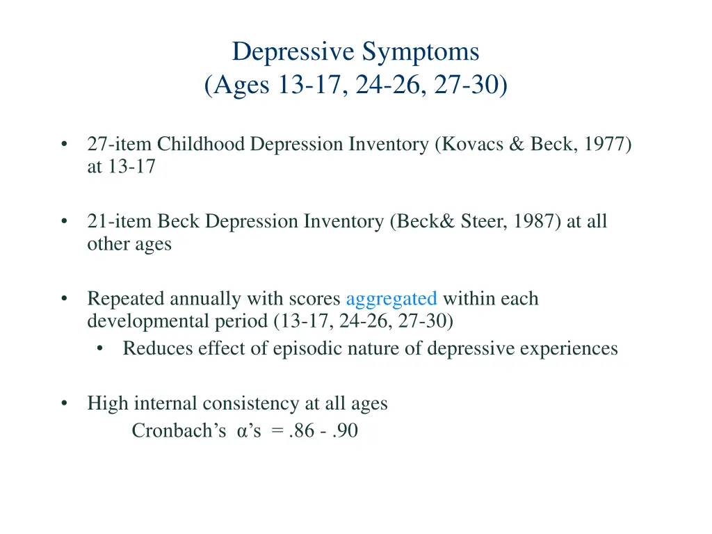 depressive symptoms ages 13 17 24 26 27 30