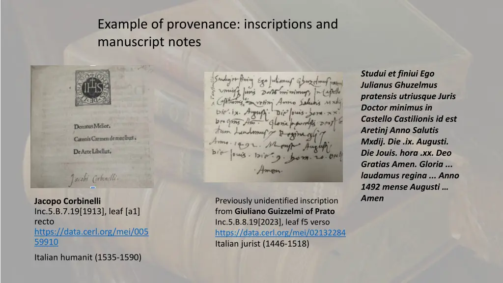 example of provenance inscriptions and manuscript