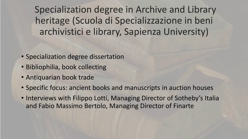 specialization degree in archive and library