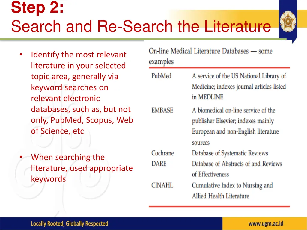 step 2 search and re search the literature