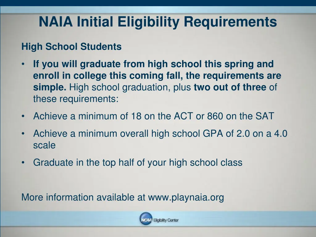 naia initial eligibility requirements