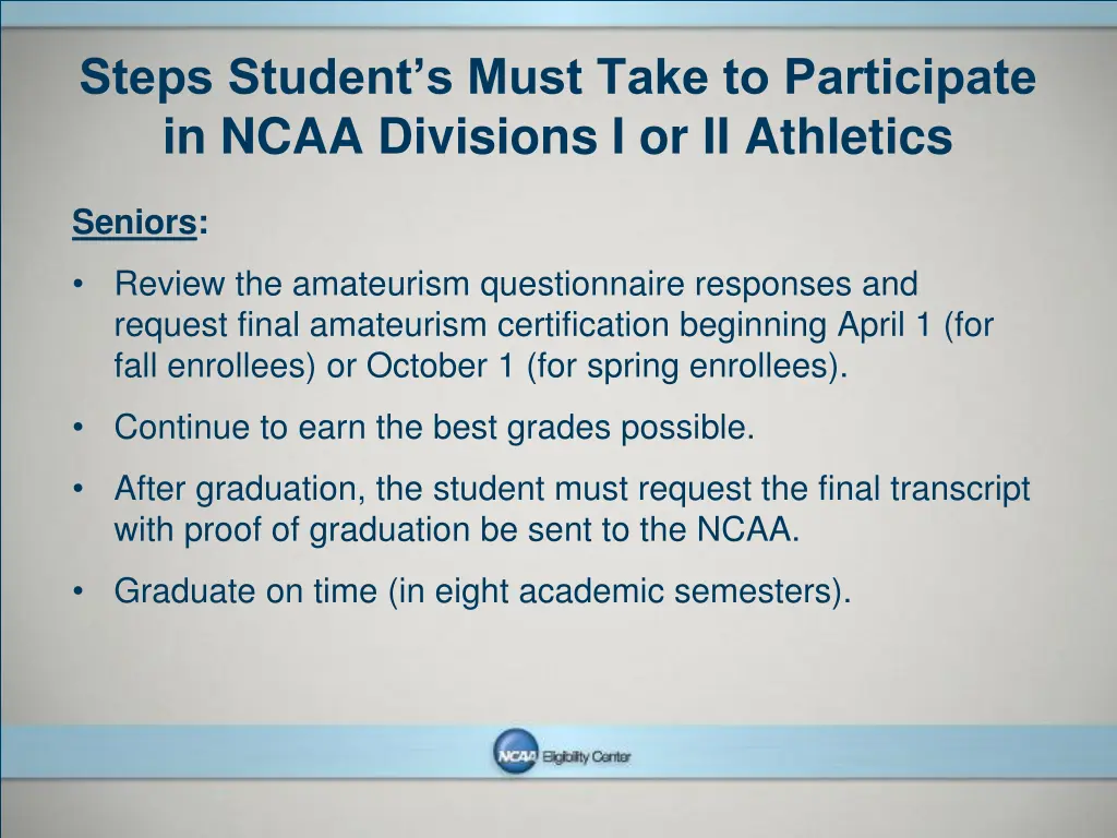 steps student s must take to participate in ncaa 2