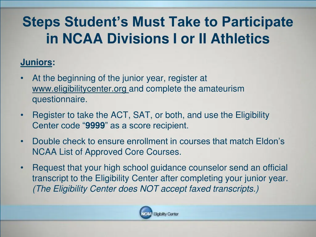 steps student s must take to participate in ncaa