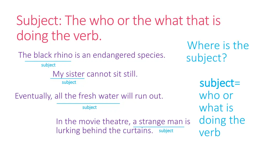 subject the who or the what that is doing the verb