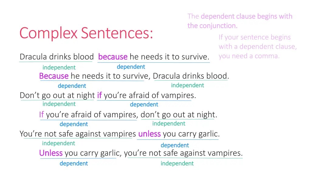 the dependent clause begins with dependent clause