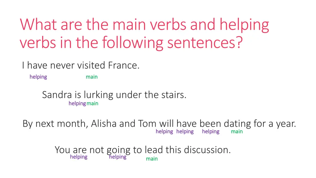 what are the main verbs and helping verbs