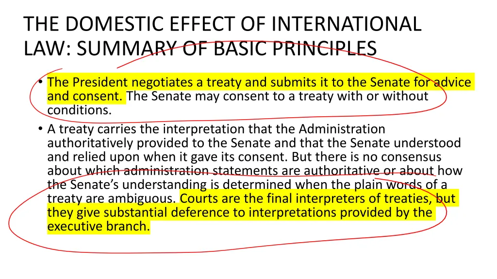 the domestic effect of international law summary