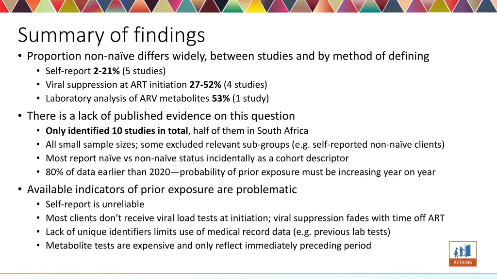 summary of findings proportion non na ve differs