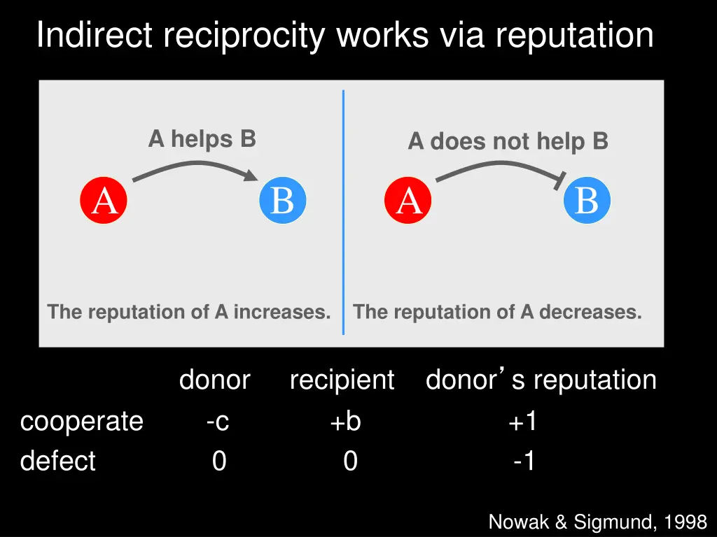 indirect reciprocity works via reputation