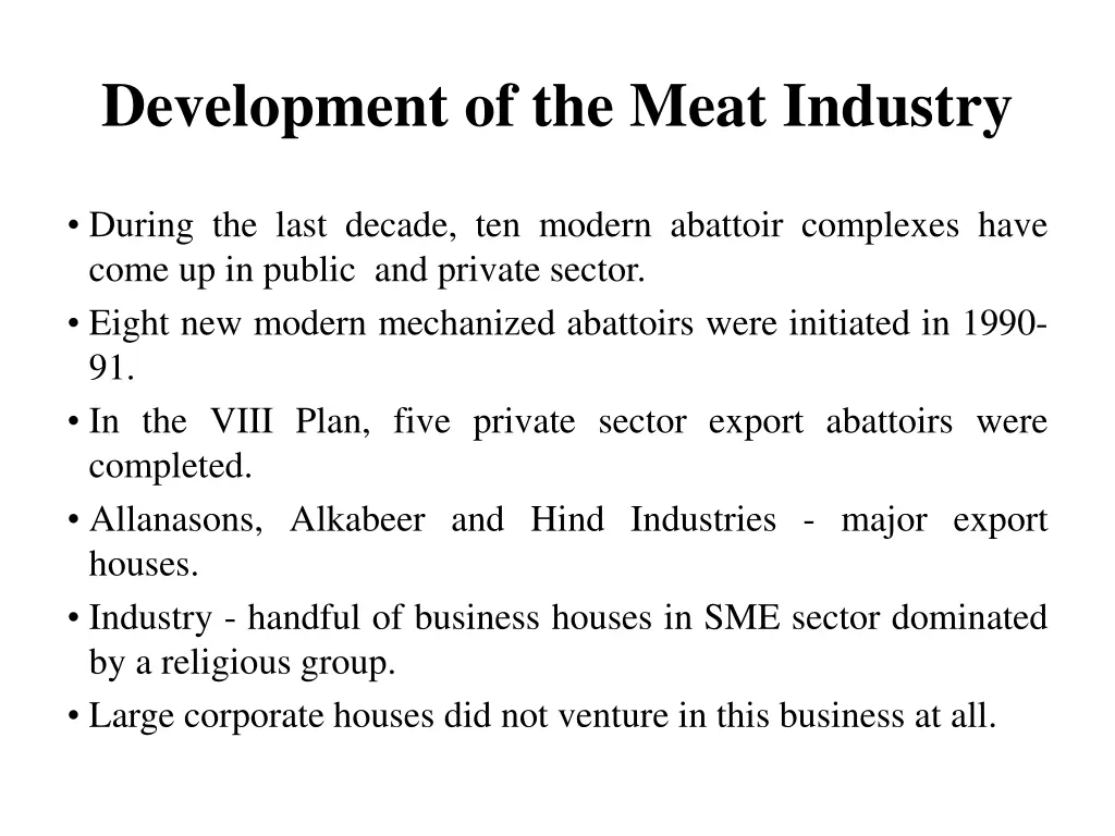 development of the meat industry