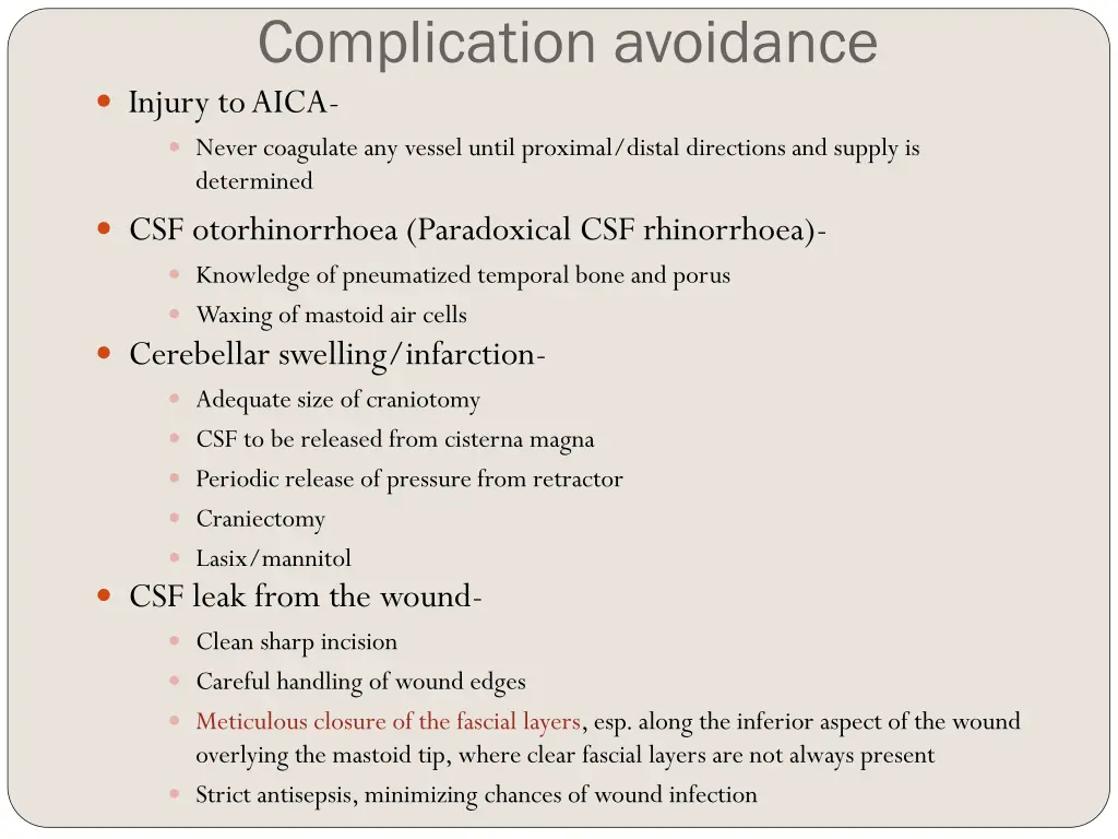 complication avoidance injury to aica never