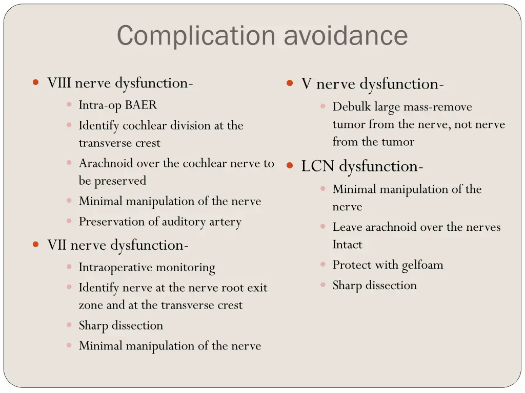 complication avoidance