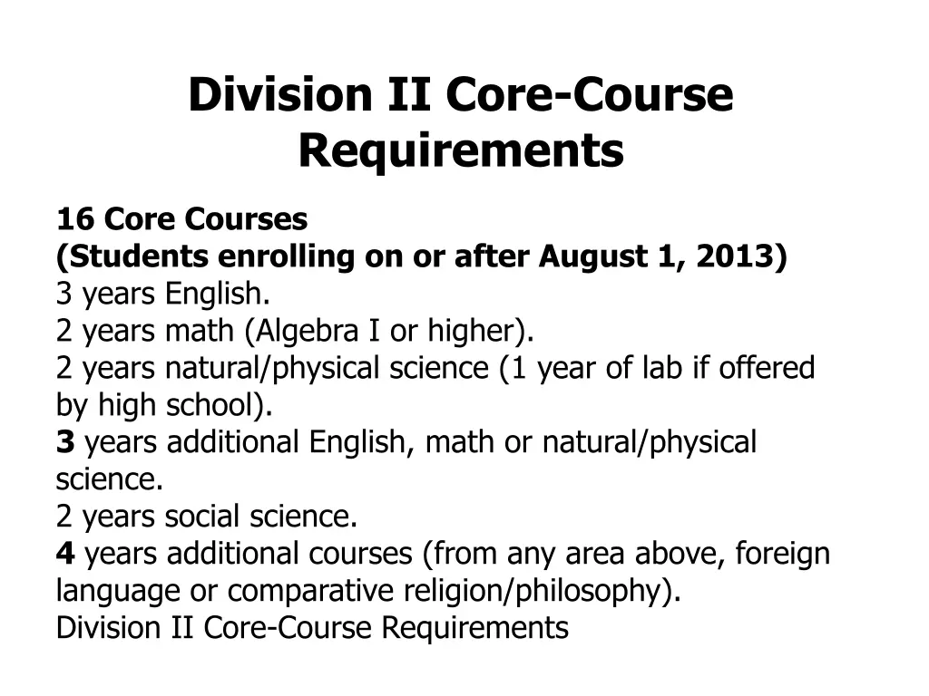 division ii core course requirements