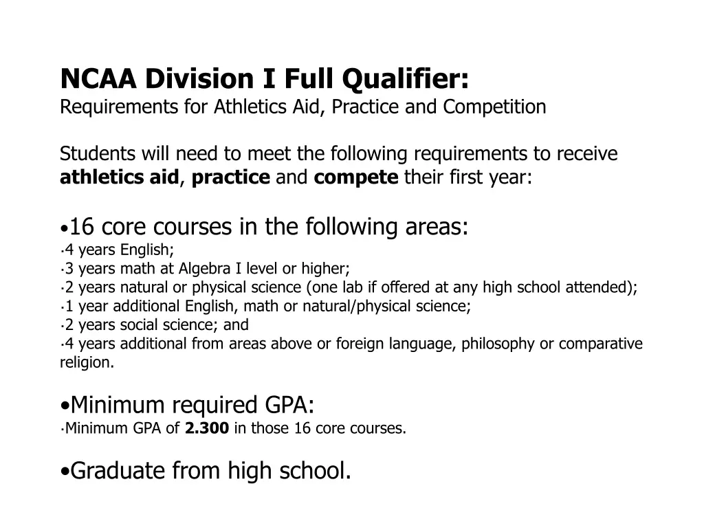 ncaa division i full qualifier requirements