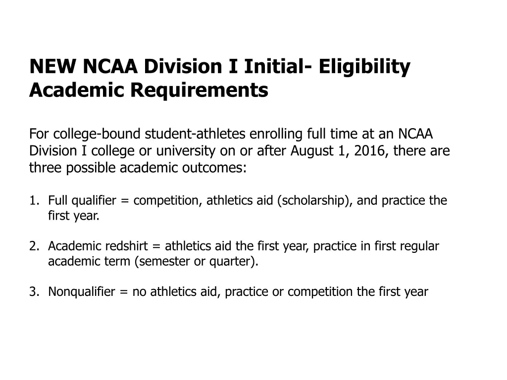 new ncaa division i initial eligibility academic 1