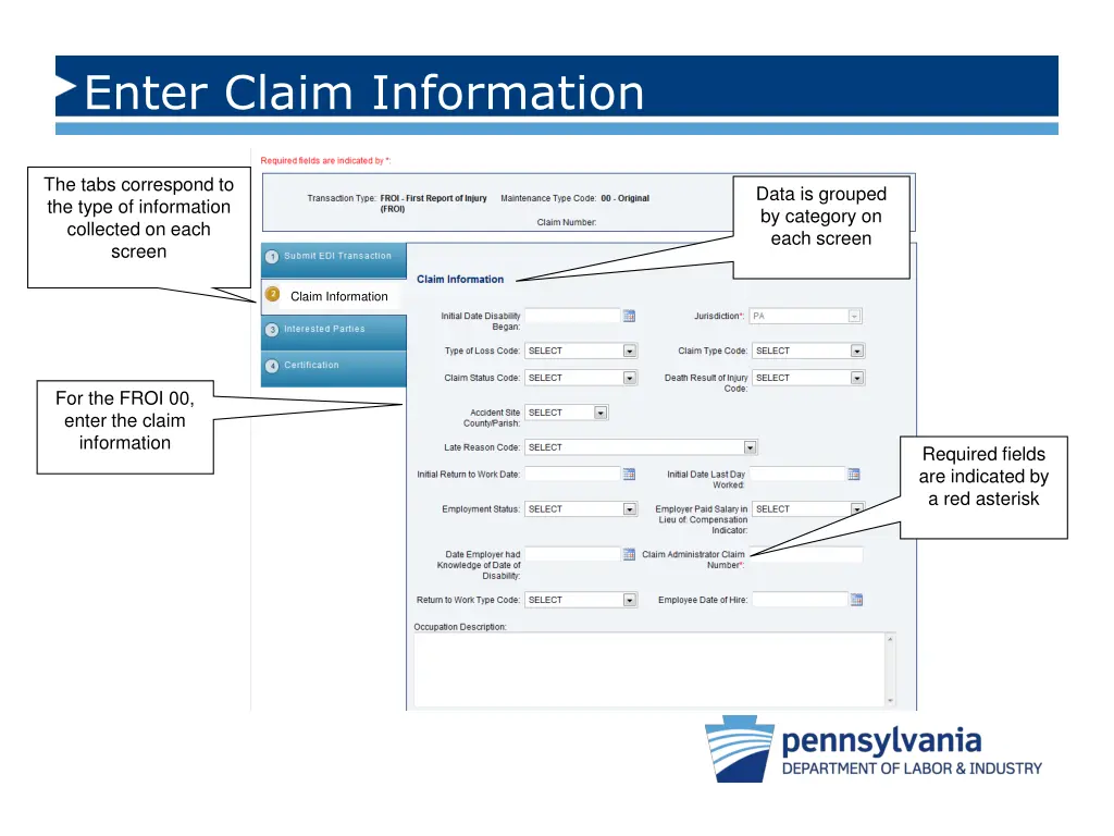 enter claim information