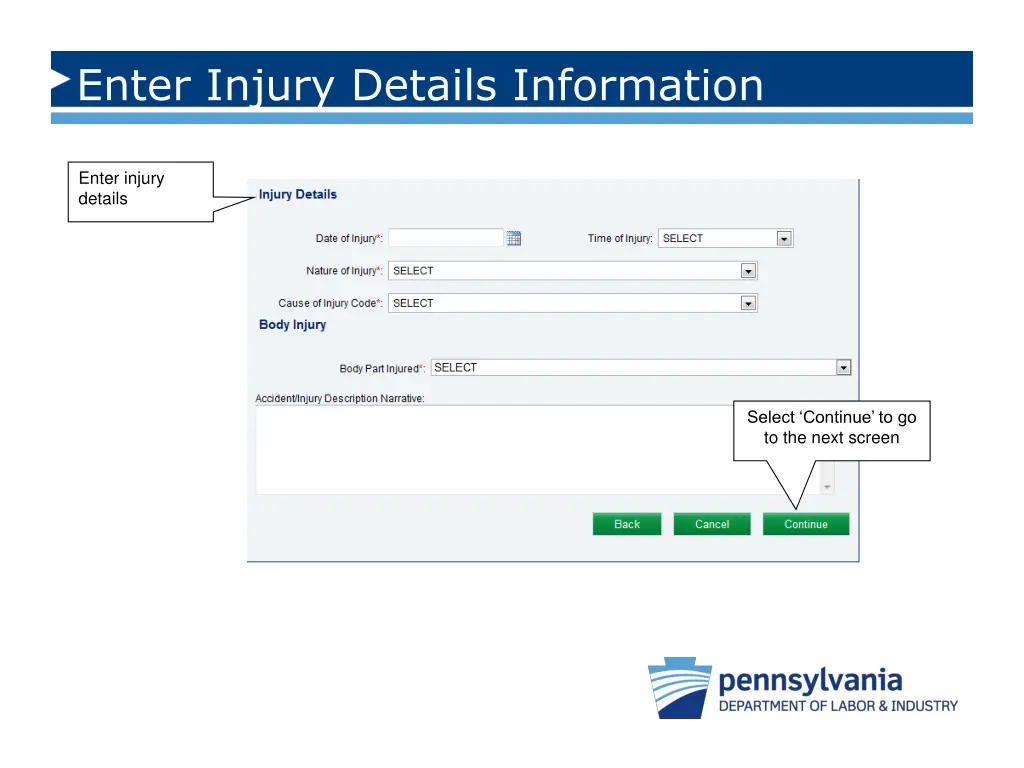 enter injury details information