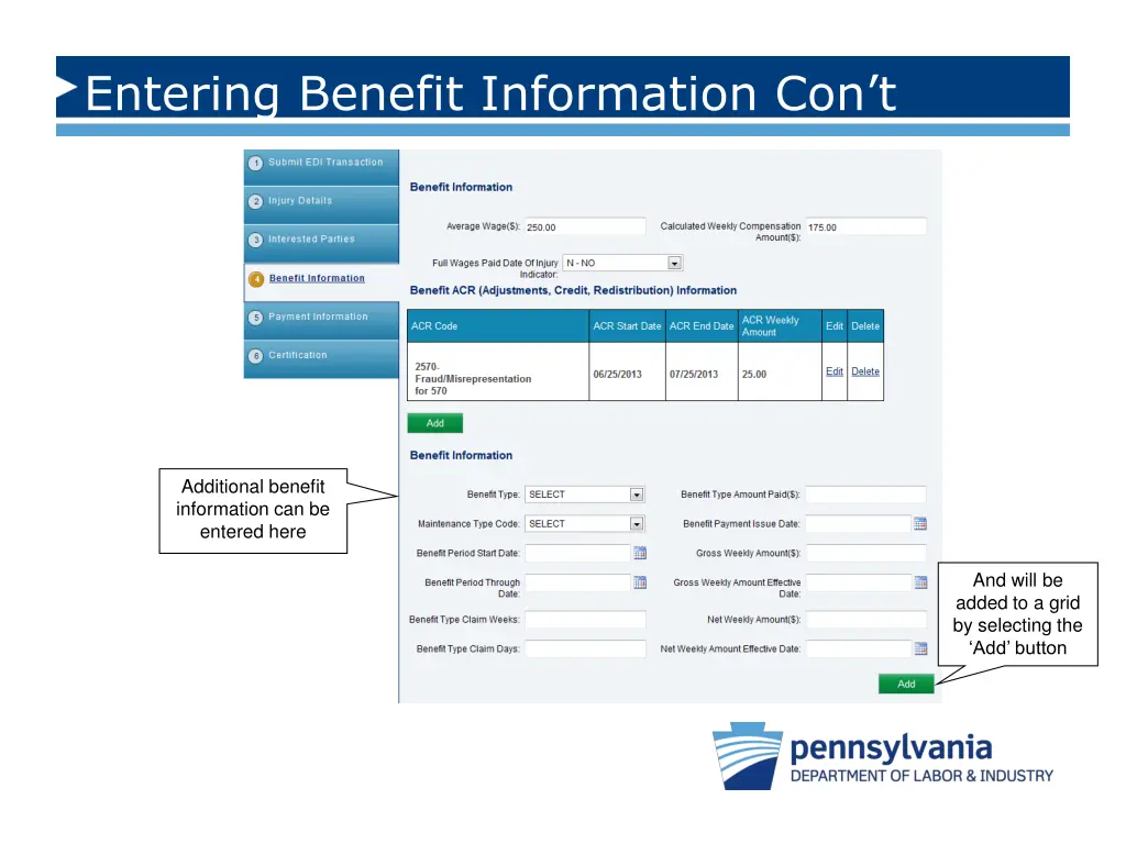 entering benefit information con t 1