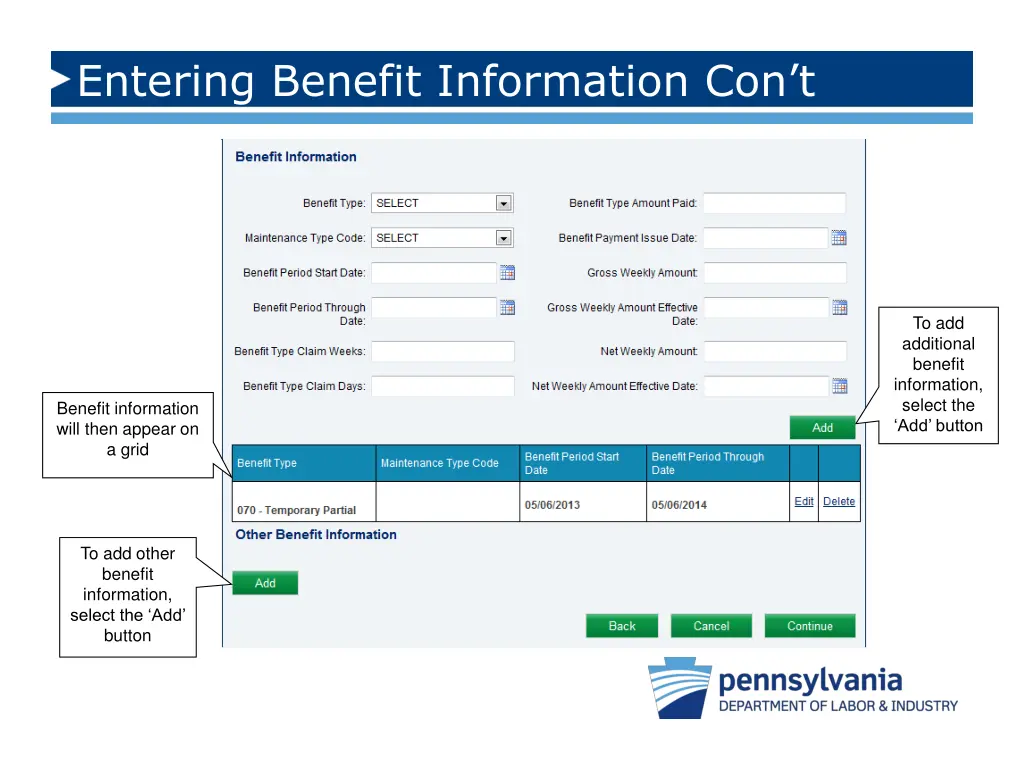 entering benefit information con t 2