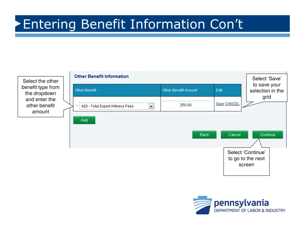 entering benefit information con t 3