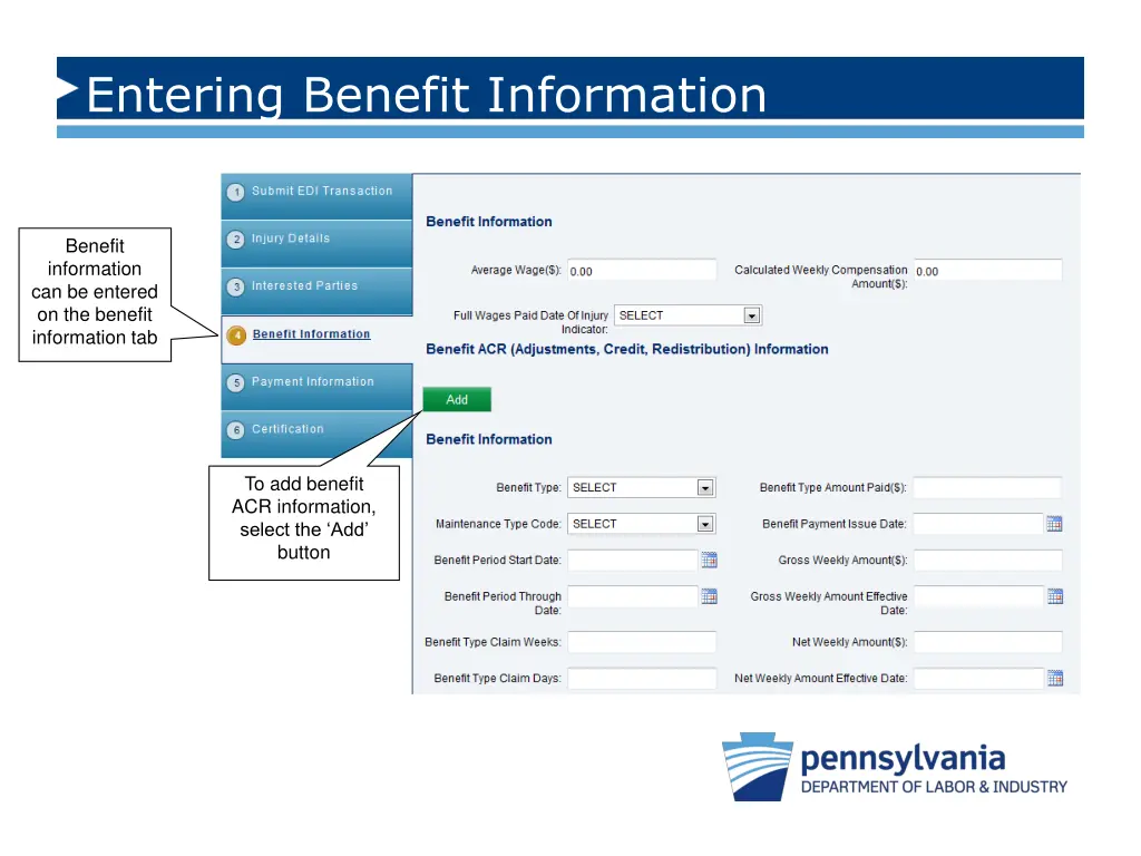 entering benefit information