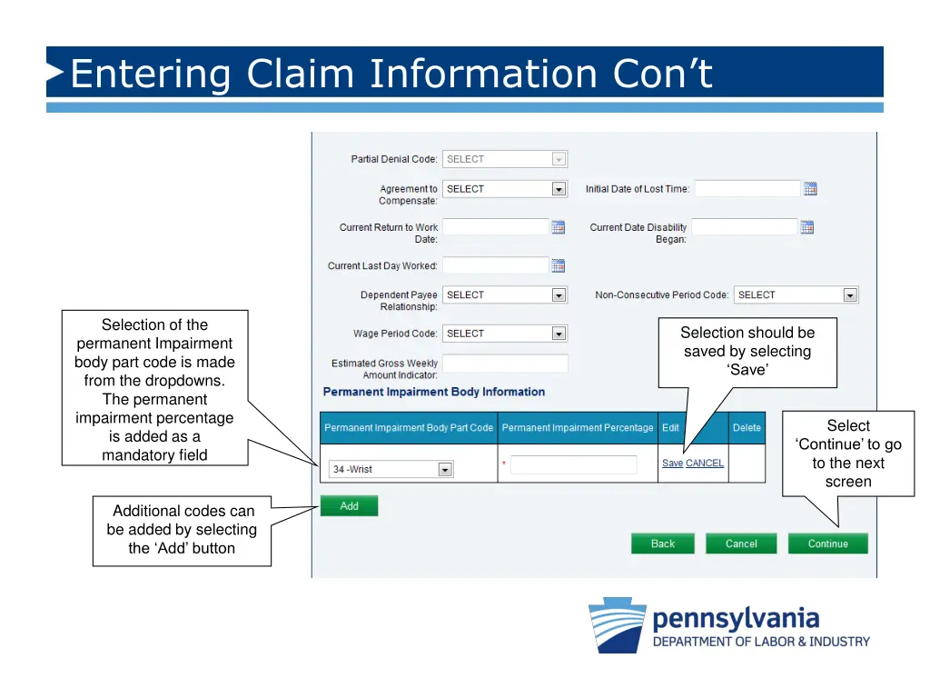 entering claim information con t