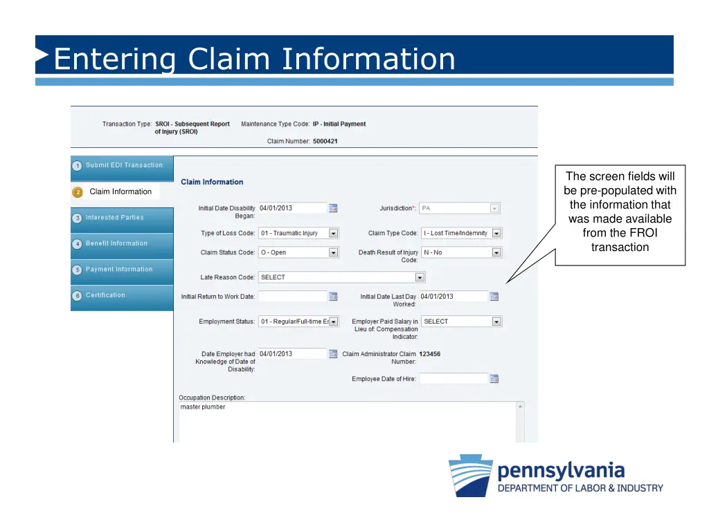 entering claim information