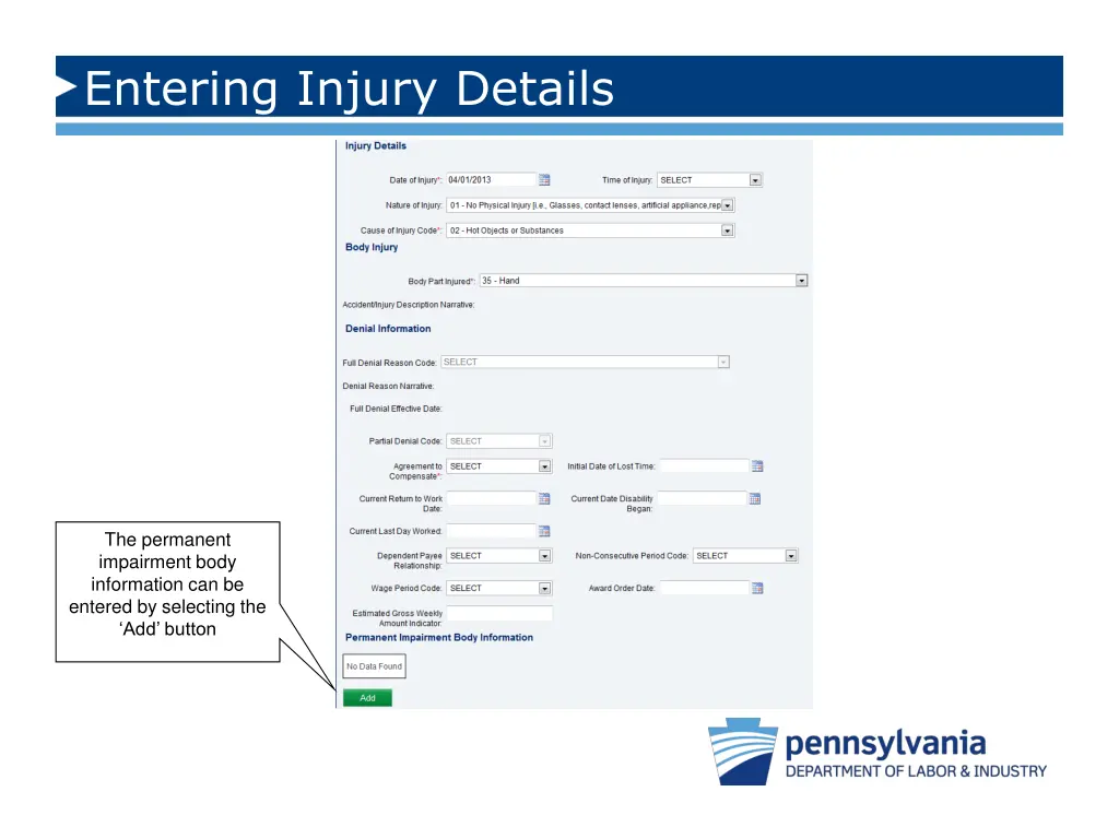 entering injury details