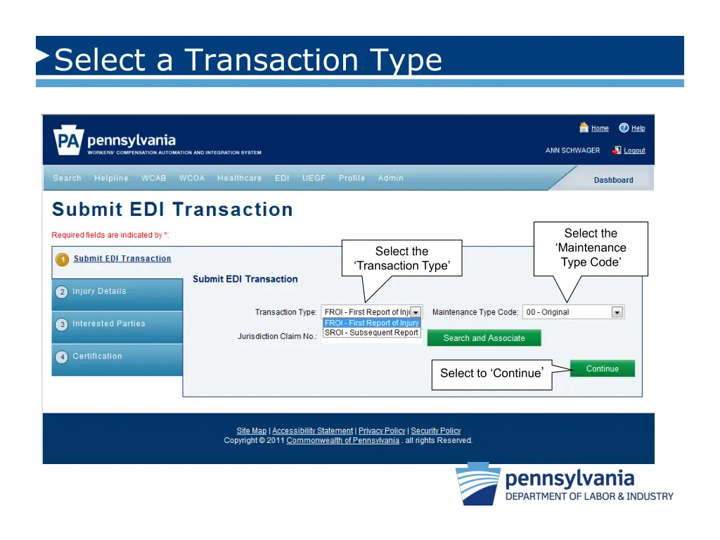 select a transaction type