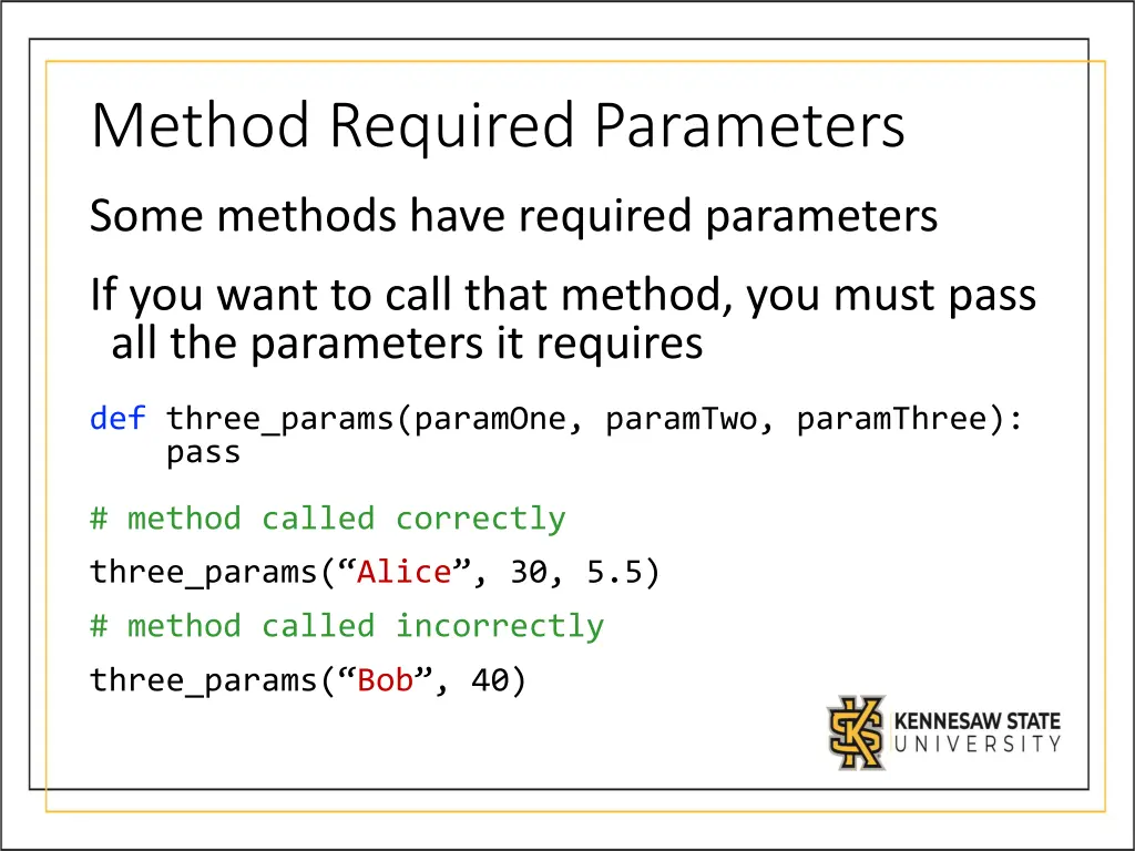 method required parameters