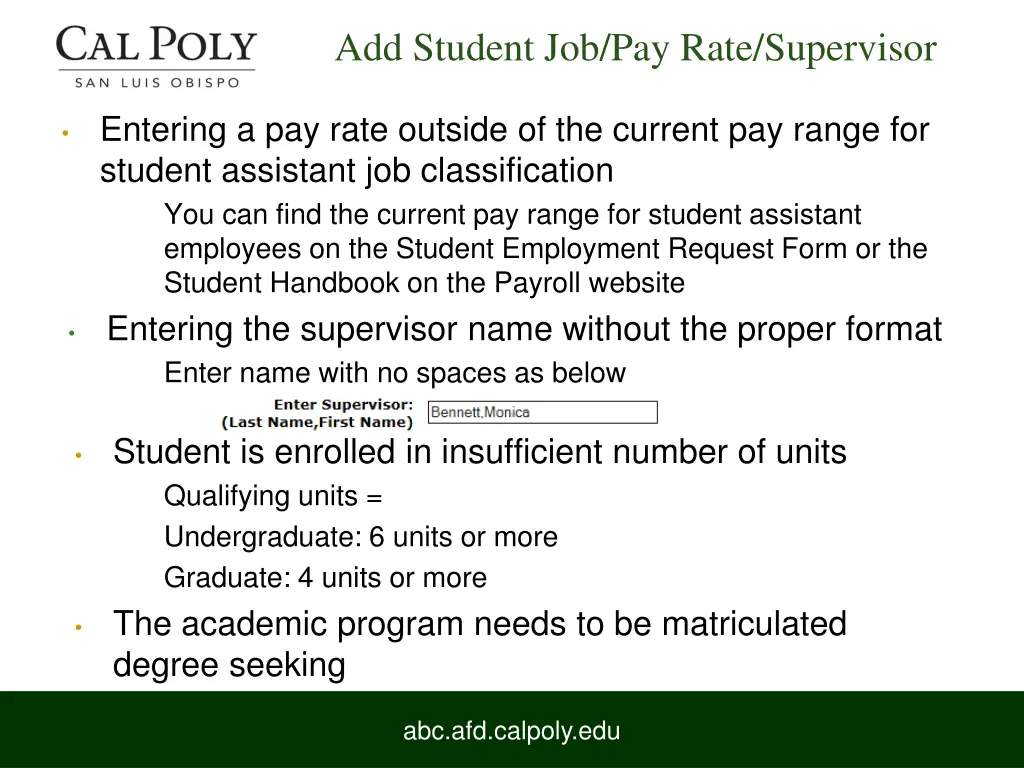 add student job pay rate supervisor 2