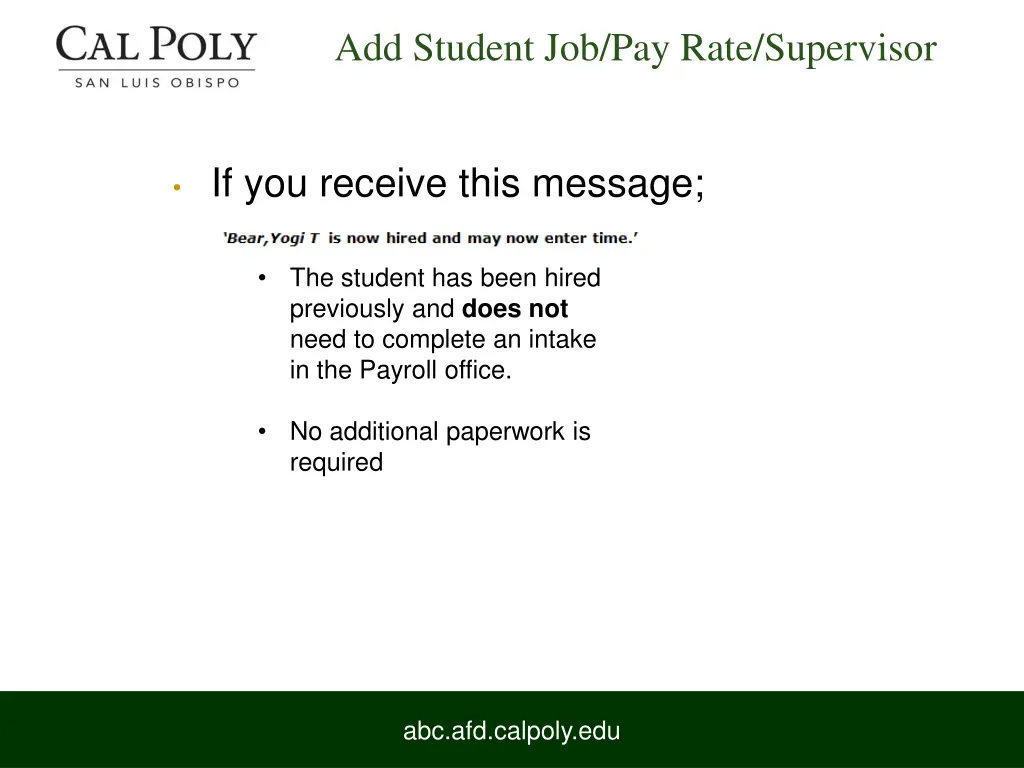 add student job pay rate supervisor 4