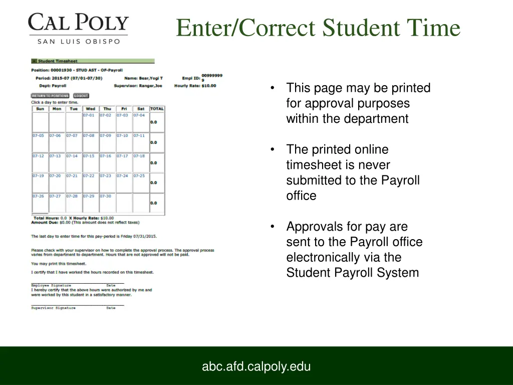 enter correct student time 1