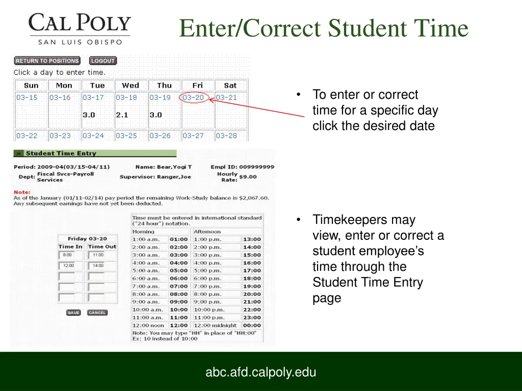 enter correct student time 2